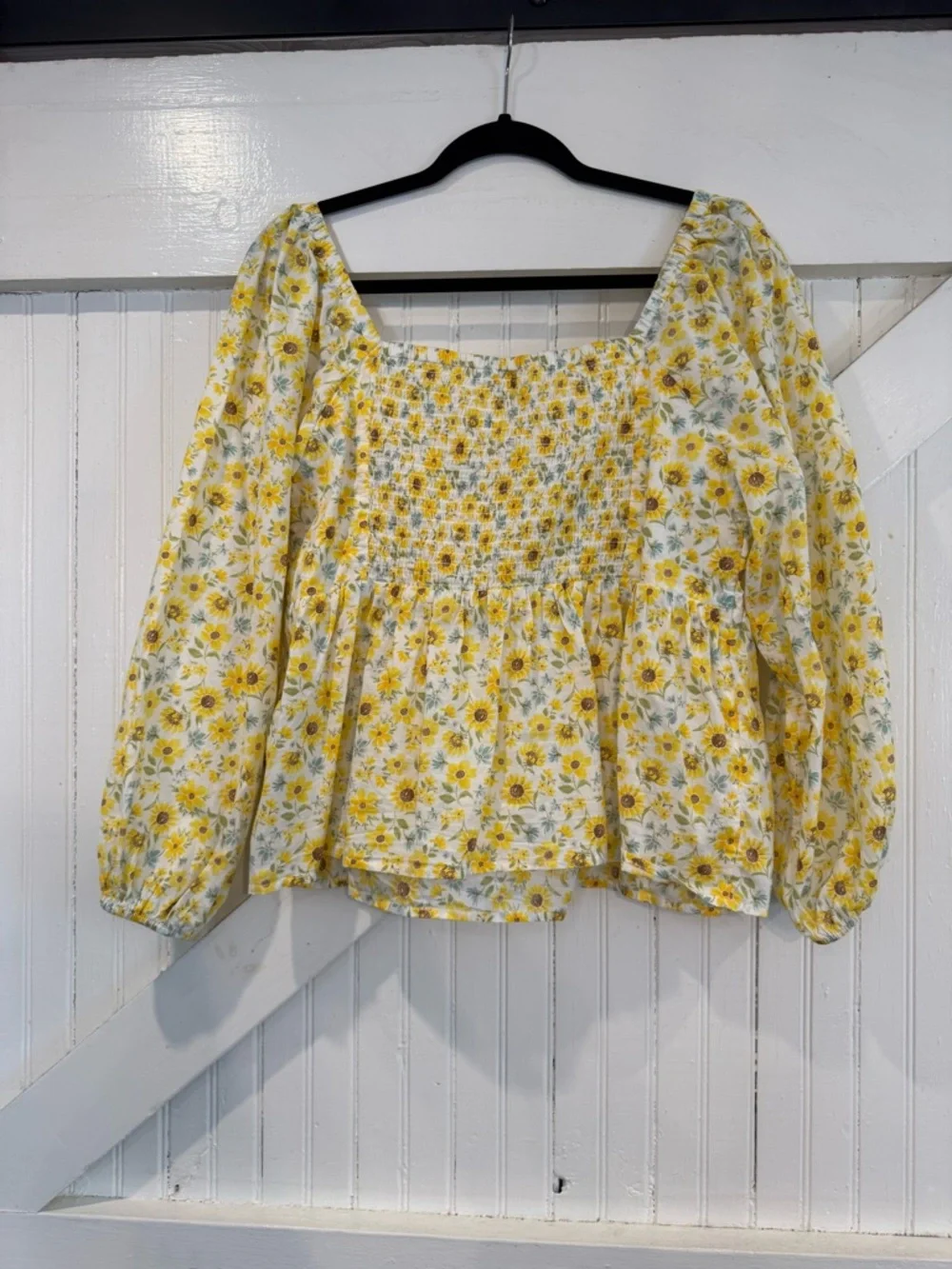 Old Navy Sunflower Floral Smocked Peplum Top | Puff Sleeve Cottagecore Boho